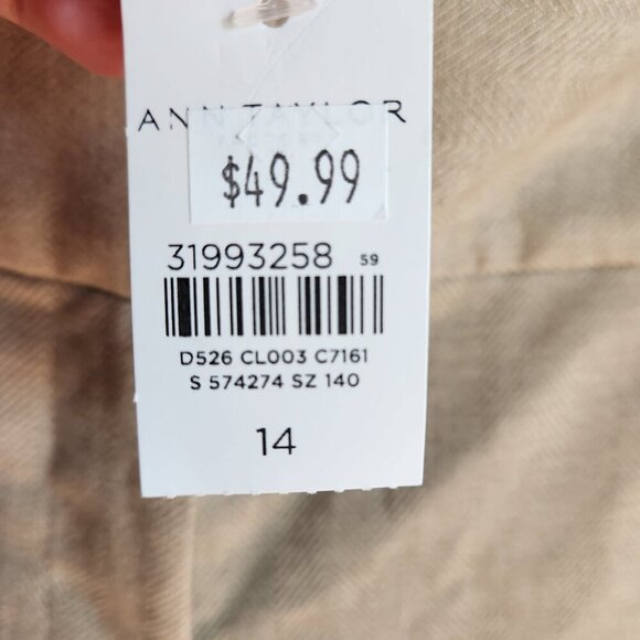 Ann Taylor Pants 14 Women's Tan The Trouser Mid Rise Office Career NEW - Picture 6 of 11